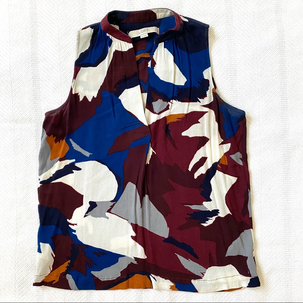 LOFT abstract print V-neck blouse